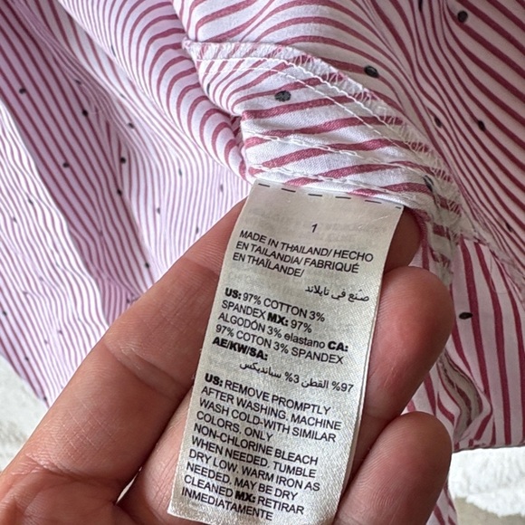 Chico's Women's Pink Striped Button Down Shirt - Picture 7 of 9